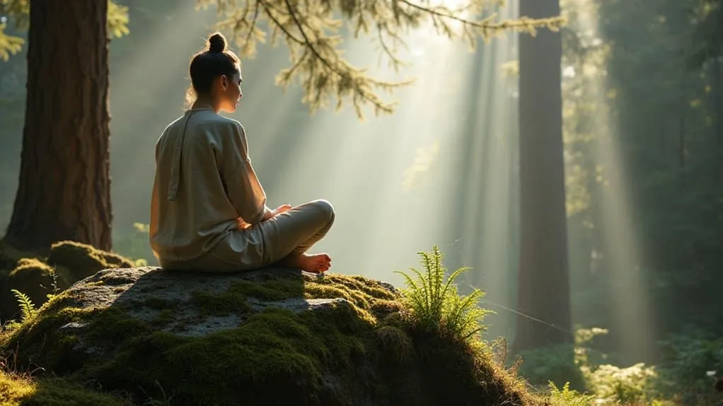 A pair of calm hands gently holding a green leaf